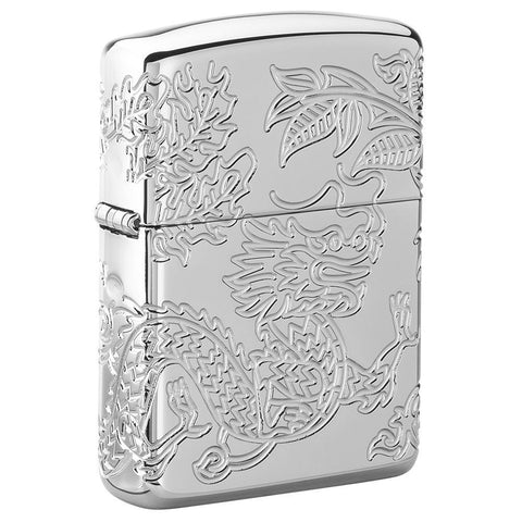 Armor?« Dragon and Phoenix Design Windproof Lighter standing at a 3/4 angle