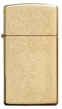 Slim High Polish Brass Venetian Windproof Lighter Front View.