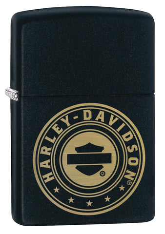 Harley-Davidson?« Laser Engrave Logo Black Matte Lighter facing forward at a 3/4 angle