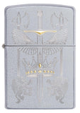 Front view of Sword Design Satin Chrome Windproof Lighter