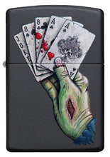 Front view of Dead Mans Hand Design Black Matte Windproof Lighter