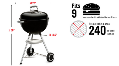 WEBER Charcoal Grill Original Kettle with Thermometer 47cm (18.5