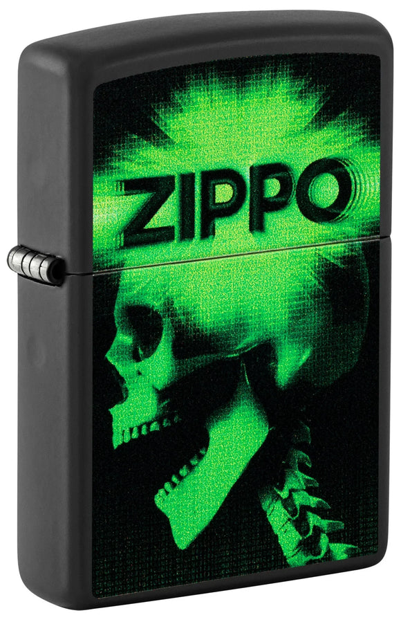 Front shot of Zippo Cyber Design Windproof Lighter standing at a 3/4 angle.