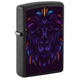 Front shot of Lion Design Windproof Lighter standing at a 3/4 angle.