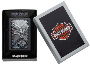 Harley-Davidson Chrome Eagle Black Matte Lighter in its packaging