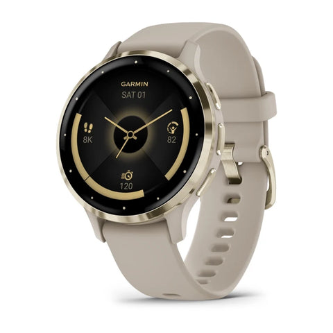 Garmin Venu® 3S Soft Gold Stainless Steel Bezel with French Gray Case and Silicone Band