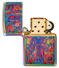 Front view of the Colorful Octopus Multi Color Design Lighter open and unlit