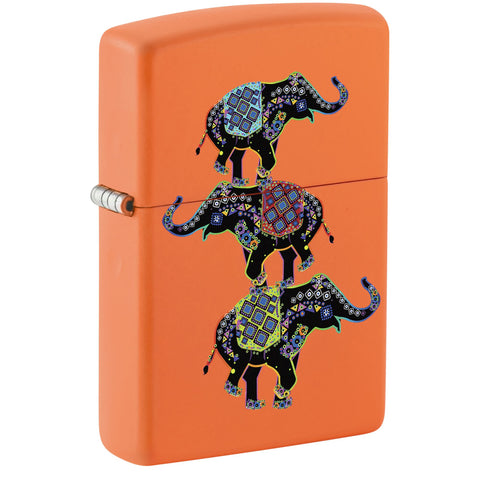 Front shot of Elephant Design Windproof Lighter standing at a 3/4 angle.