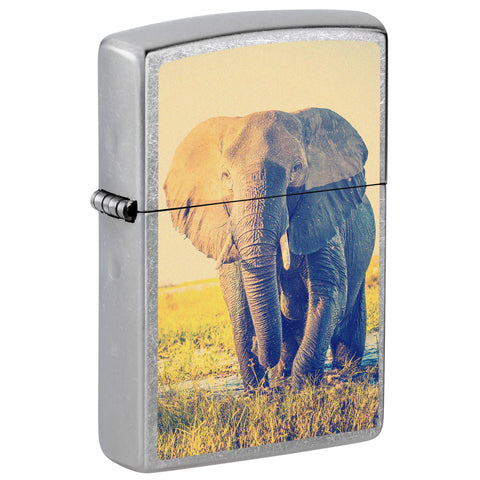 Front shot of Elephant Design Windproof Lighter standing at a 3/4 angle.