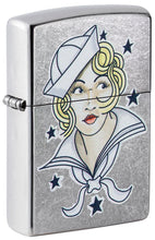 Front shot of Sailor Girl Tattoo Design Street Chrome?äó Windproof Lighter standing at a 3/4 angle.