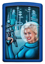 Front view of Retro Futuristic Royal Blue Matte Windproof Lighter