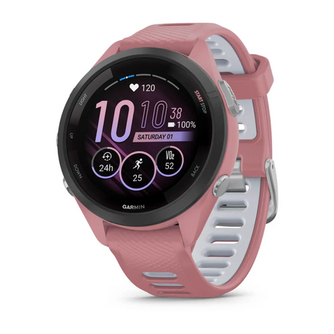 Gamin Forerunner® 265S Black Bezel with Light Pink Case and Light Pink/Whitestone Silicone Band