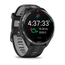 Garmin Forerunner® 965 Carbon Gray DLC Titanium Bezel with Black Case and Black/Powder Gray Silicone Band