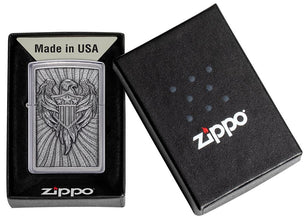 Eagle Shield Emblem Design Street Chrome?äó Windproof Lighter in its packaging