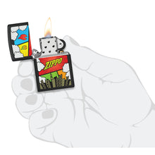 Zippo Comic Design Windproof Lighter lit in hand.