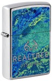 Front shot of Realtree® Blue and Green Camo Street Chrome™ Windproof Lighter standing at a 3/4 angle.