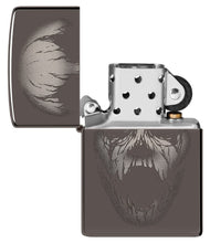 Screaming Monster Design Photo Image Black Ice?« Windproof Lighter with its lid open and unlit.