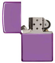 Classic High Polish Purple Windproof Lighter with its lid open and unlit.