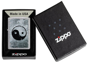 Yin Yang Design Street Chrome?äó Windproof Lighter in its packaging.