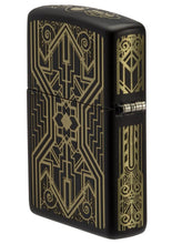 Back angle view of Art Deco Skull Black Matte Windproof Lighter, showing the hinge side