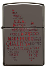 Front of Typographic Flame Art Black Ice Windproof Lighter