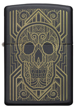 Front of Art Deco Skull Black Matte Windproof Lighter