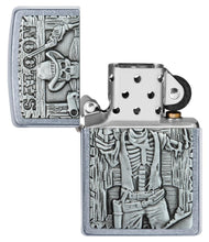 Saloon Skull Emblem Street Chrome?äó Windproof Lighter with its lid open and unlit