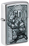 Front shot of Firefighter Design Street Chrome™ Windproof Lighter standing at a 3/4 angle.