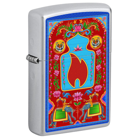 Front shot of Zippo Design Windproof Lighter standing at a 3/4 angle.