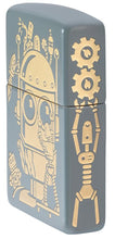 Angled view of Robot Design Flat Gret Windproof Lighter showing the front and right side of the lighter