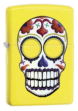 Front view of the Day of the Dead, Neon Yellow Lighter shot at a 3/4 angle 