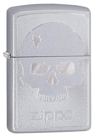 Zippo Skull with Lines Satin Chrome Pocket Lighter