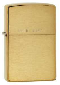 Front shot of Classic Brushed Solid Brass Windproof Lighter standing at a 3/4 angle