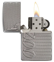 James Bond  Deep Carve  High Polish Chrome Windproof Lighter open and lit