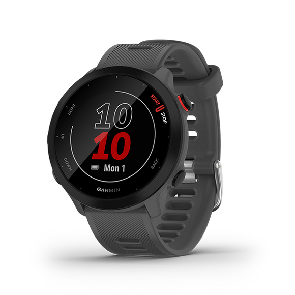 Garmin Forerunner 55 with transflective memory-in-pixel Display, GPS Running Smartwatch, Battery upto 2 weeks, 24/7 Heart Rate & Respiration Monitoring, Advance Sleep & Recovery Advisor with Grey Band