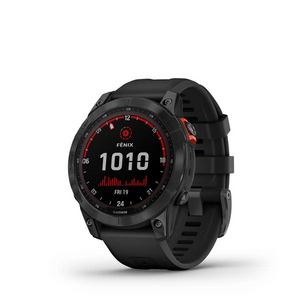 Garmin Fenix 7 Solar GPS Smartwatch with Touch screen, Battery up to 22 Days*, 24/7 HRV, SPO2, Power Manager, ABC sensors, Climb & Pace Pro Tech, Multisport, 10ATM, Underwater Heart Rate with Black band