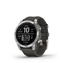 Garmin Fenix 7  Silver Graphite with GPS Outdoor Smartwatch with Touch screen, Battery up to 18 Days, 24/7 HRV, SPO2, Power Manager, ABC sensors, Climb & Pace Pro Tech, Multisport, 10ATM, Underwater Heart Rate with Graphite band