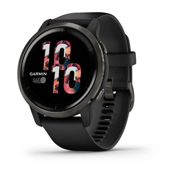 Garmin Venu 2  Slate Stainless Steel Bezel with Black Case and Silicone Band Wearable Smartwatch