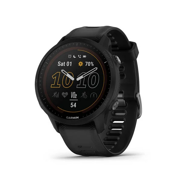 Garmin Forerunner 955 Solar GPS Triathlon Smartwatch, Battery up to 20 Days with Solar*, 24/7 HRV, SPO2, Advanced Sleep Monitoring, Acute Load, Real Time Stamina, VO2 Max, Pace & Climb Pro with Black Band