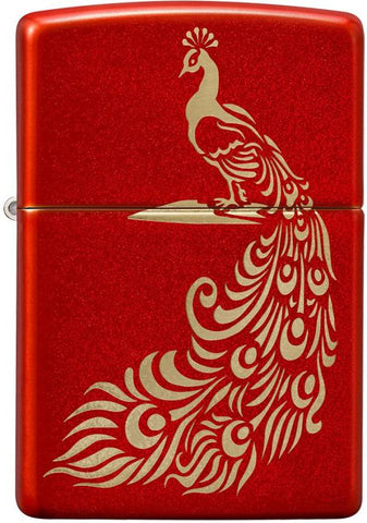 Zippo Metallic Red Peacock Design