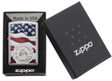 Zippo America Stamp on Flag High Polish Chrome Pocket Lighter