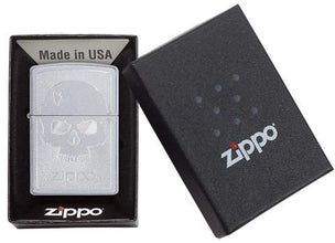 Zippo Skull with Lines Satin Chrome Pocket Lighter