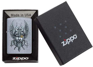 Zippo Viking Warrior Design Street Chrome Pocket Lighter