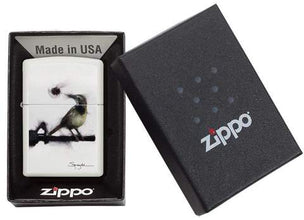 Zippo Spazuk White Matte Bird Holding a Rose Pocket Lighter