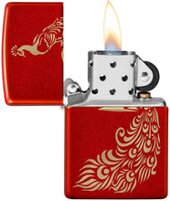 Zippo Metallic Red Peacock Design