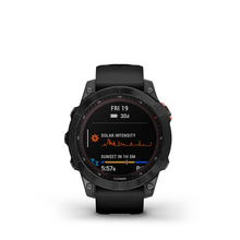 Garmin Fenix 7 Solar GPS Smartwatch with Touch screen, Battery up to 22 Days*, 24/7 HRV, SPO2, Power Manager, ABC sensors, Climb & Pace Pro Tech, Multisport, 10ATM, Underwater Heart Rate with Black band