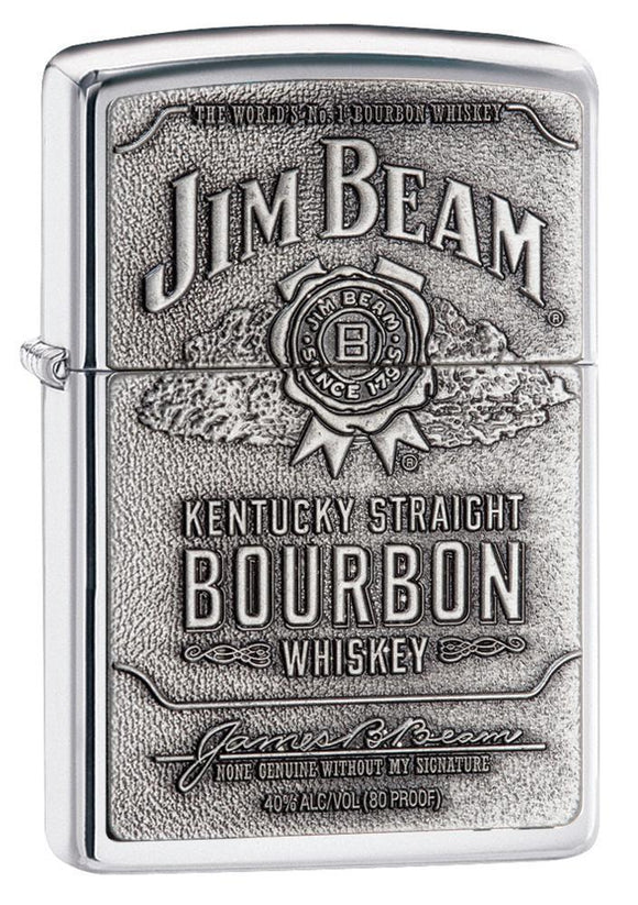 Zippo Jim Beam Bourbon Label High Polish Chrome Emblem Pocket Lighter - Bhawar Store