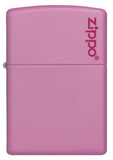 Front view Pink Matte Lighter with Zippo Logo Lighter