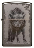 Front view of Wolf Design Black Ice Windproof Lighter