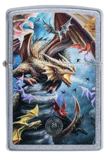 Front of Anne Stokes Dragon Design Street Chrome windproof lighter